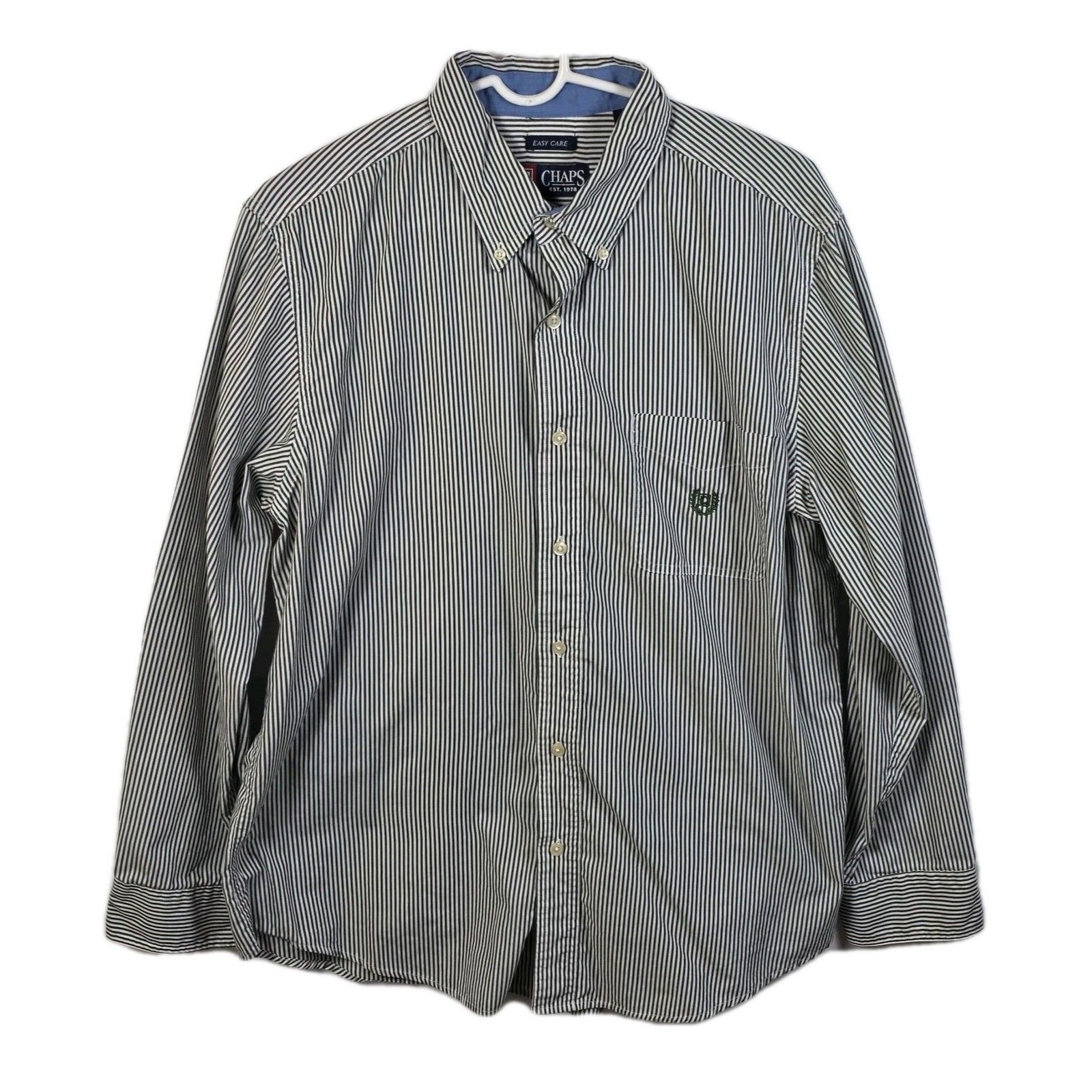 Chaps Men's Large Green Striped Button-Down Long Sleeve Dress Shirt